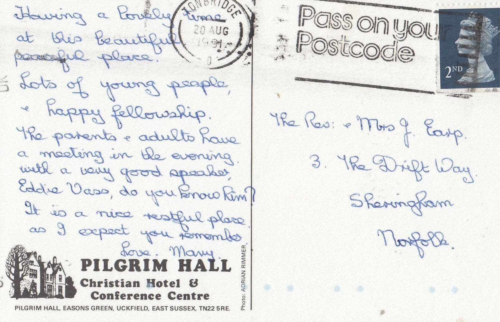 Pilgrim Hall Uckfield Sussex Christian Hotel Postcard