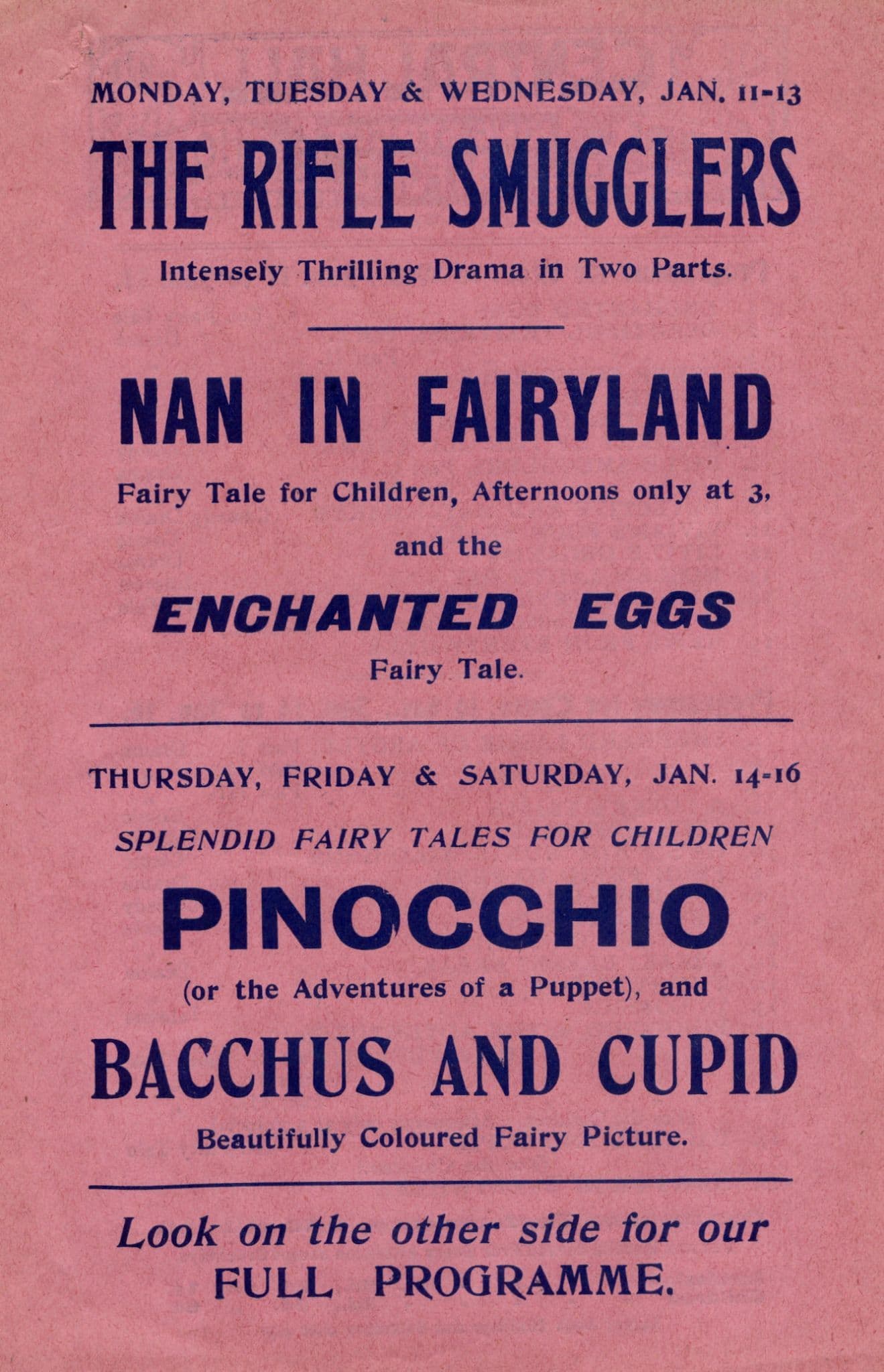 Pinocchio Nan In Fairyland Antique Watford Theatre Handbill