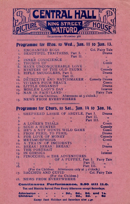 Pinocchio Nan In Fairyland Antique Watford Theatre Handbill
