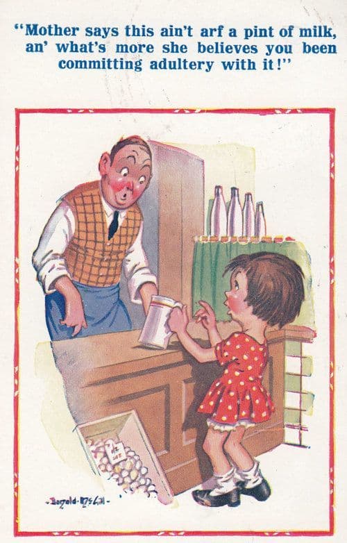PInt Of Milk Tankard Adultery Comic Humour Postcard