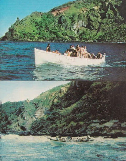 Pitcairn Island Whale & Fruit Boats Leaving Bounty Bay 1970s Postcard