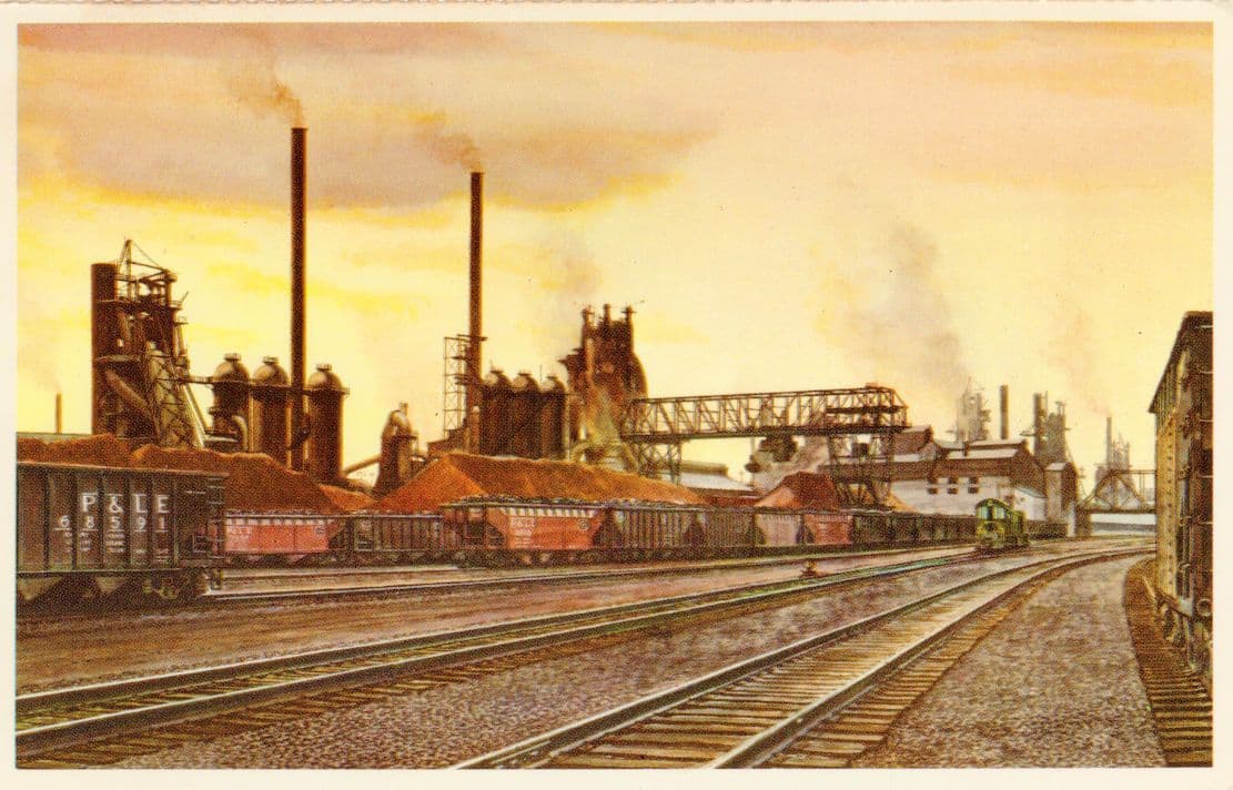 Pittsburgh & Lake Erie Railroad Blast Furnaces at Ohio Steel Corporation Old Postcard