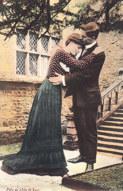 Pity Is Akin To Love Parting Embrace Romance Antique Postcard