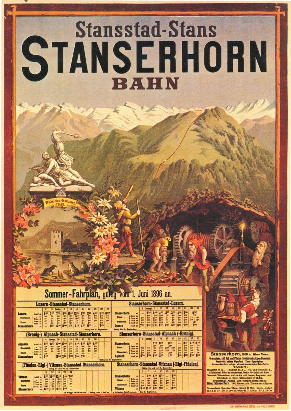 Plakat De Stanserhorn Bahn 1896 Victorian Calendar Switzerland Postcard