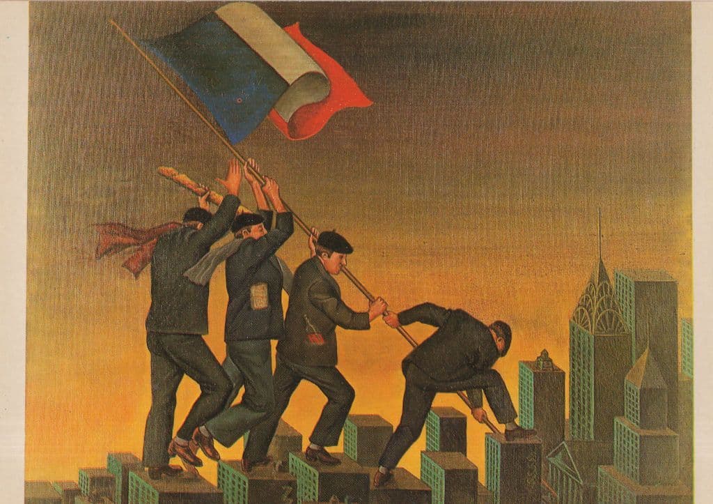 Planting A French Flag on Skyscrapers Jean Lagarrigue Painting Postcard