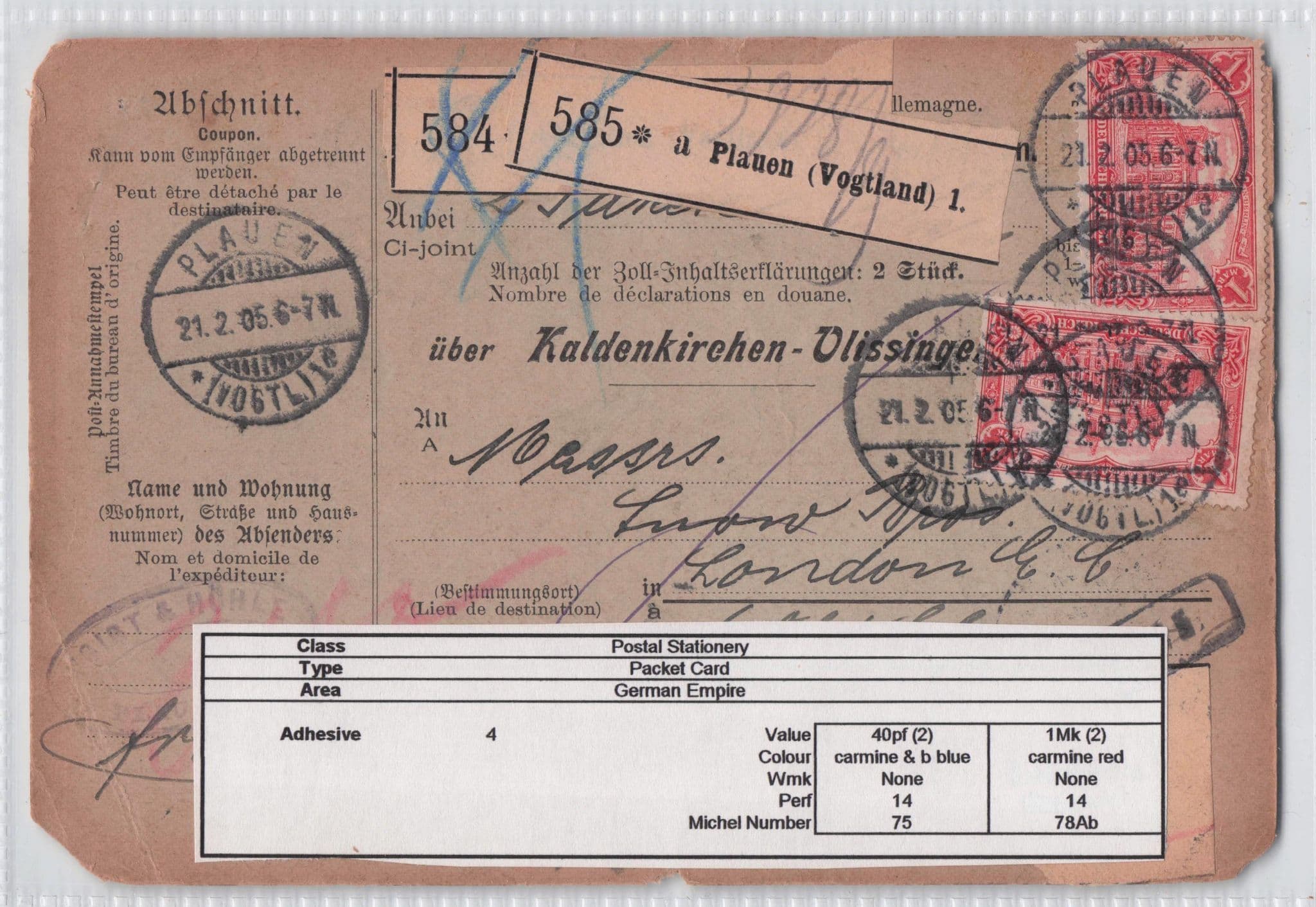 Plauen Germany Old Packet Coupon Card Antique Postcard