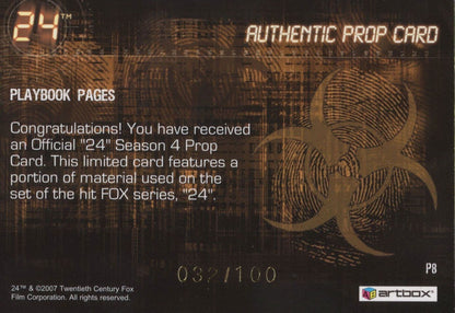 Playbook Pages Real Prop Season 4 of 24 Fox TV Show Costume Card