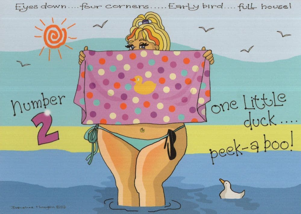 Playing Bingo Number 2 Topless Lady Hidden Breasts Eastbourne Comic Postcard