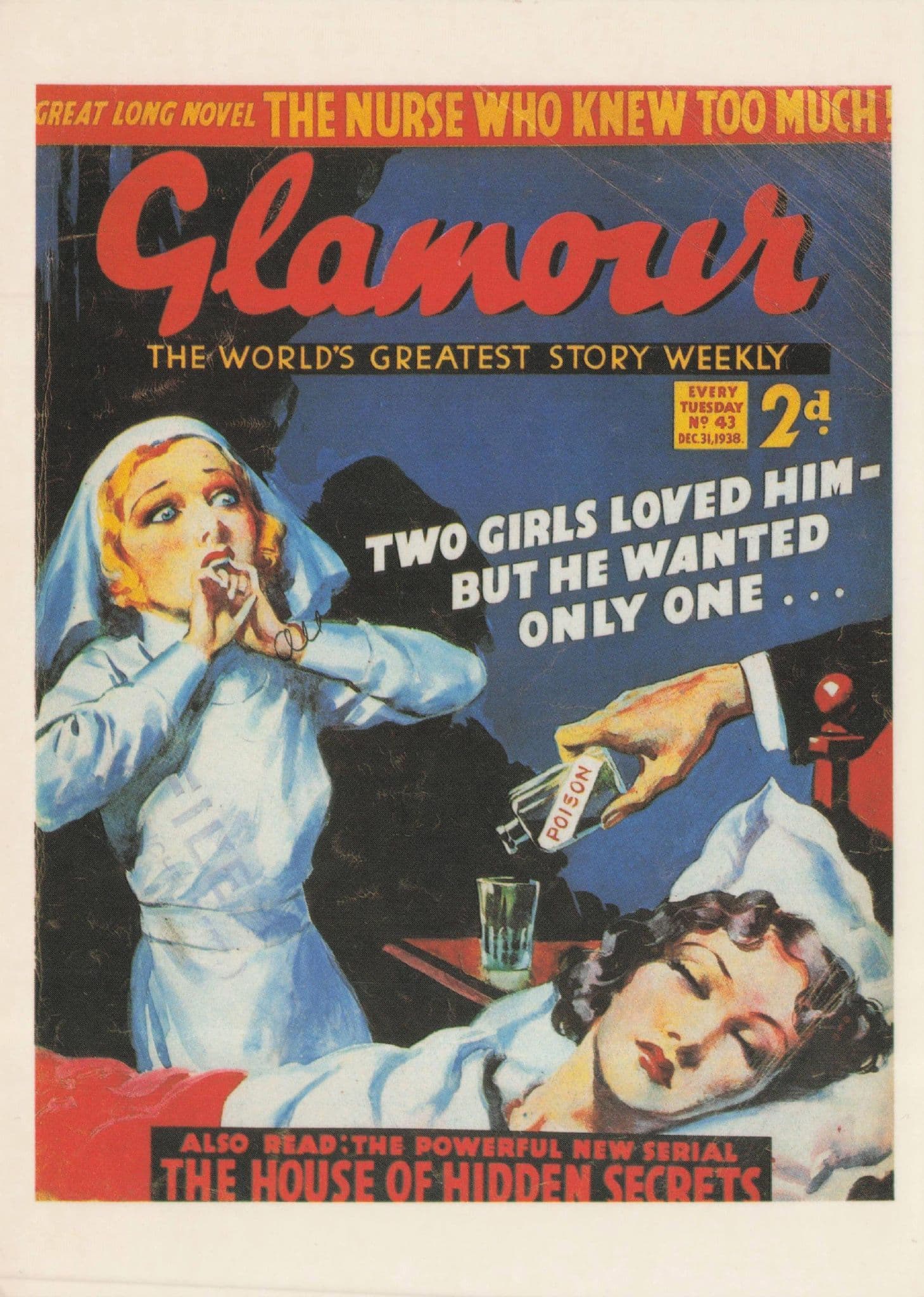 Poison Bottle Nurse Who Knew Too Much Murder 1940s Magazine Postcard