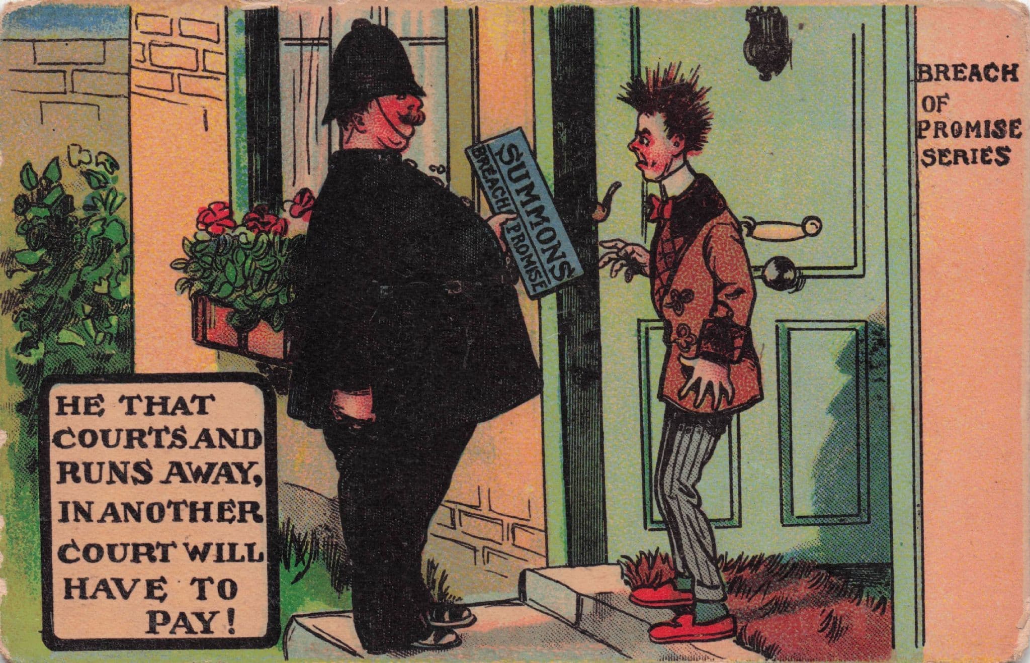 Policeman Court Summons Breach Of Promise Series Old Comic Postcard
