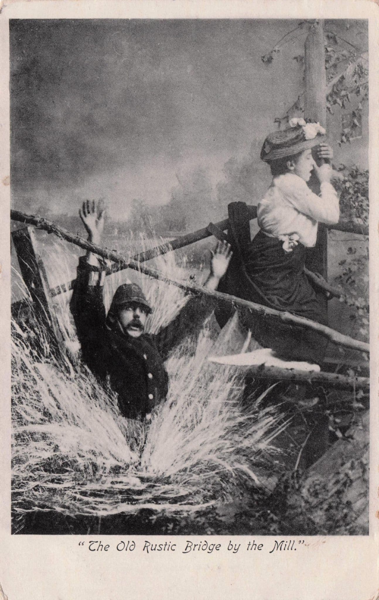 Policeman Falls Into Mill River Disaster Old Comic RPC Postcard