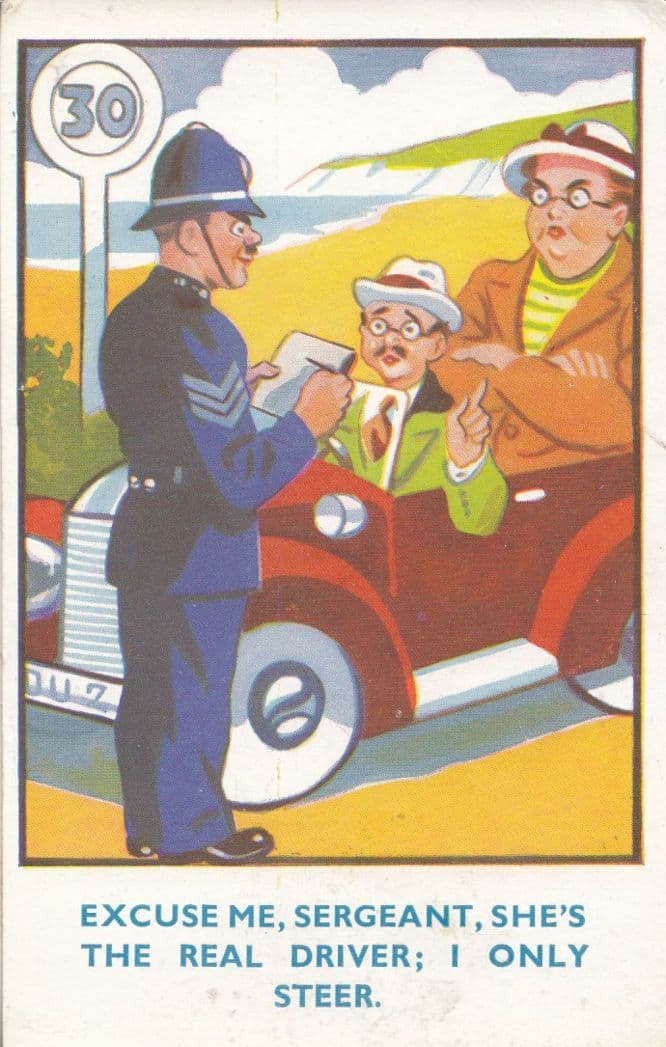Policeman Stops Fat Lady Driver 1970s 30mph Speed Limit Comic Humour Postcard