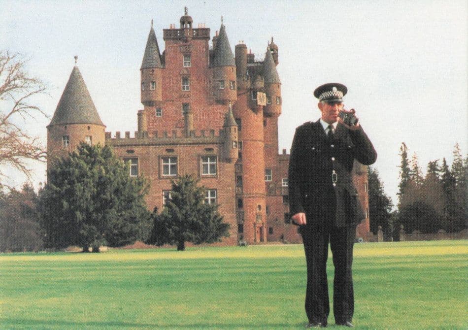 Policeman & Walkie Talkie Radio Glamis Castle Angus Scottish Trade Photo Card