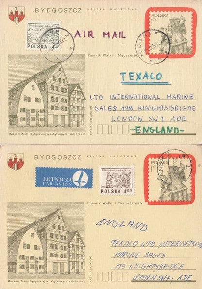 Polish 1980s Child Writes To Texaco Petrol Garage 2x Poland Postcard s