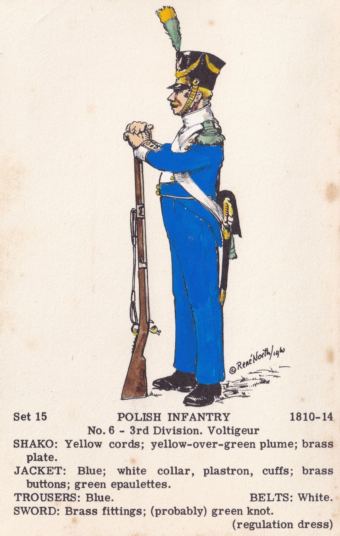 Polish Infantry 3rd Division Voltigeur Napoleonic War Uniform PB Postcard