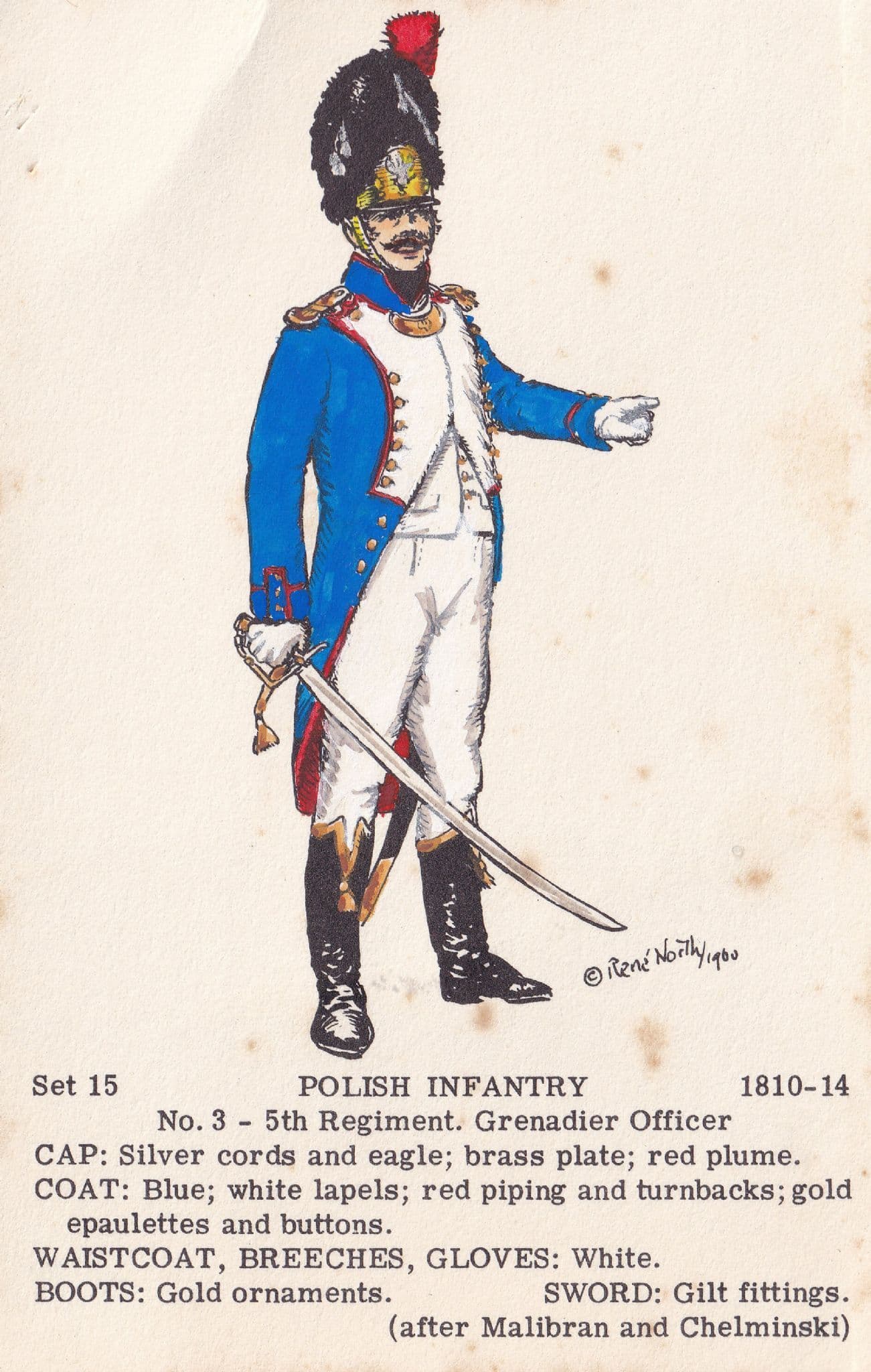 Polish Infantry 5th Regiment Grenadier Napoleonic War Uniform PB Postcard