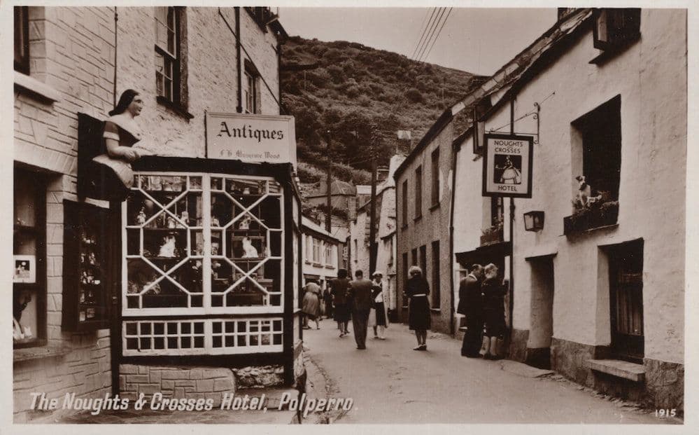 Polperro Cornwall Noughts and Crosses Hotel Antiques Shop Real Photo Postcard