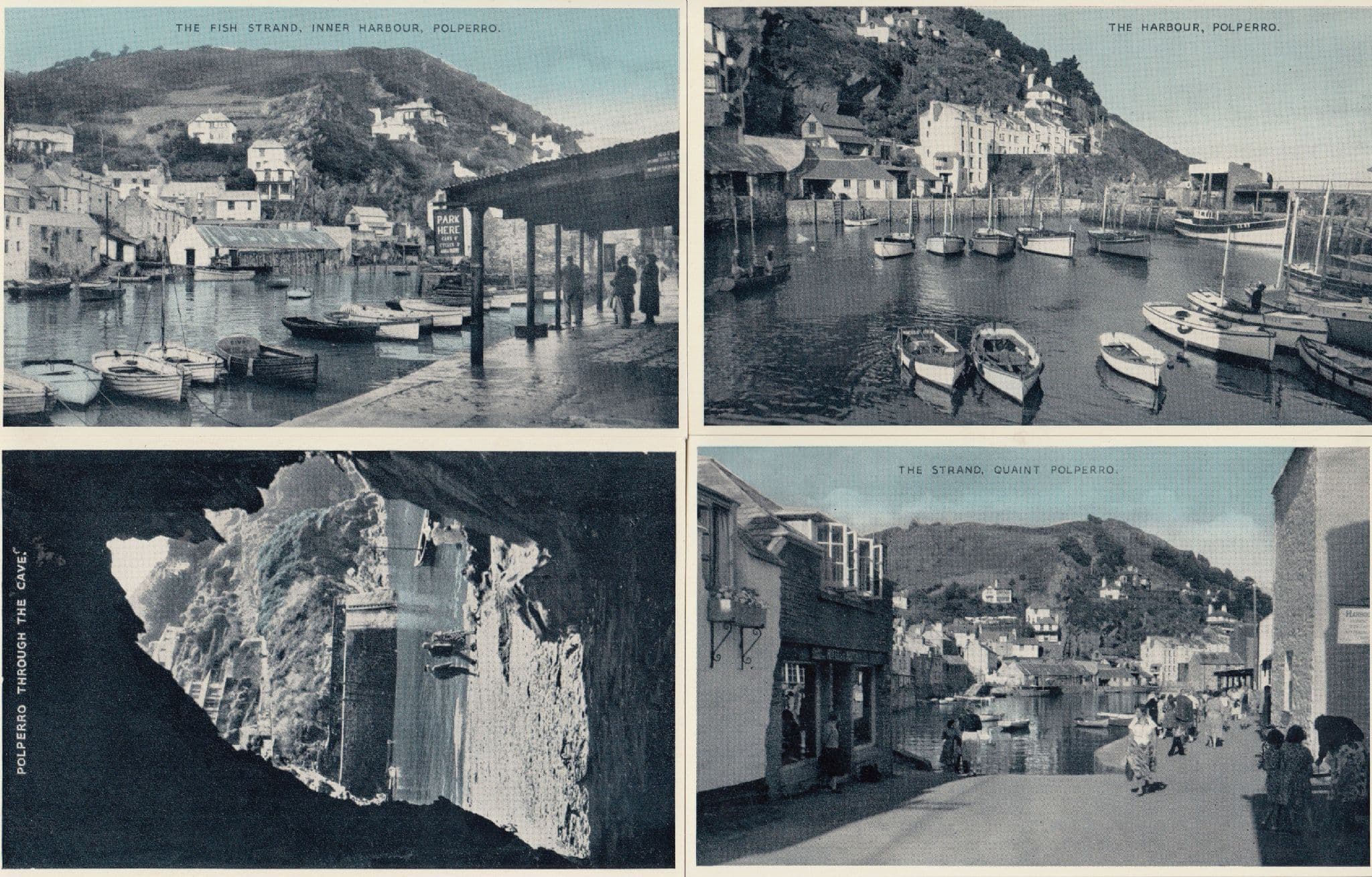 Polperro Fish Strand Gate Harbour 4x 1950s Mint Postcard s