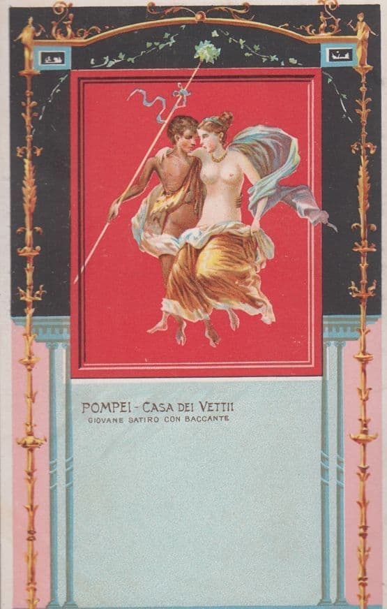 Pompei Casa Del Vettii Giovane Satiro Con Baccante Antique Italy Mural Postcard