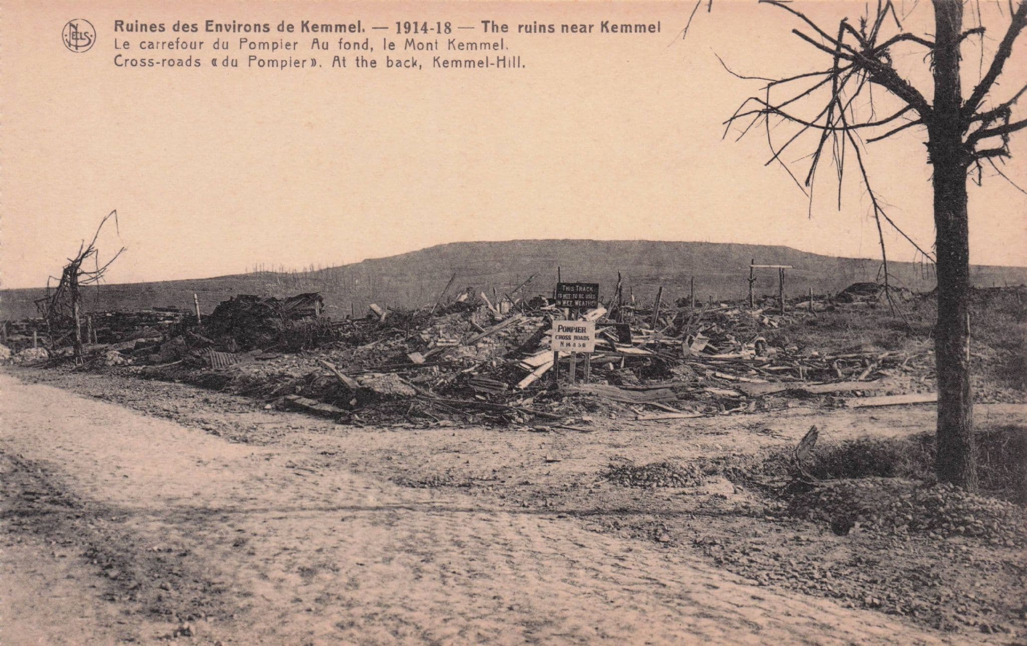 Pompier Crossroads Kemmel WW1 Bomb Damage War Postcard