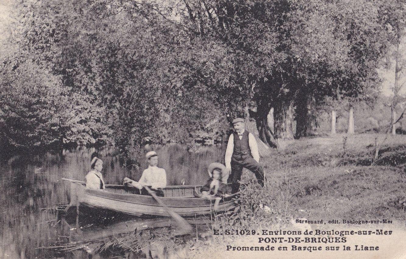 Pont De Briques Promenade En Barque Sur La Liene Boat Old French Postcard