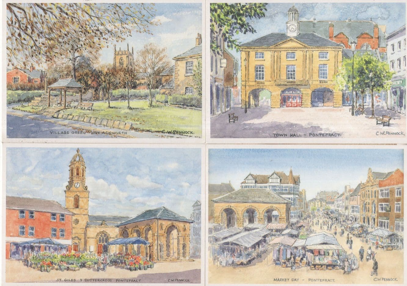 Pontefract Town Hall Market Day St Giles 4x Welsh Painting Postcard s
