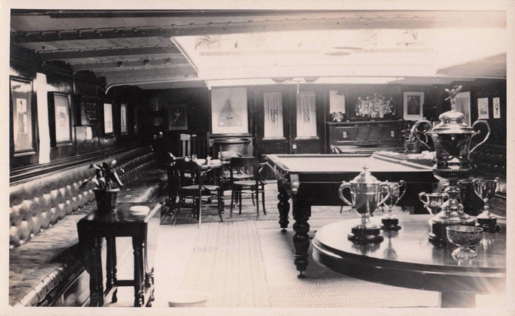 Pool Billiard Snooker Table On Unidentified Cruise Ship Old RPC Postcard