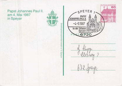 Pope John Paul II in Speyer 1987 First Day Cover Postcard