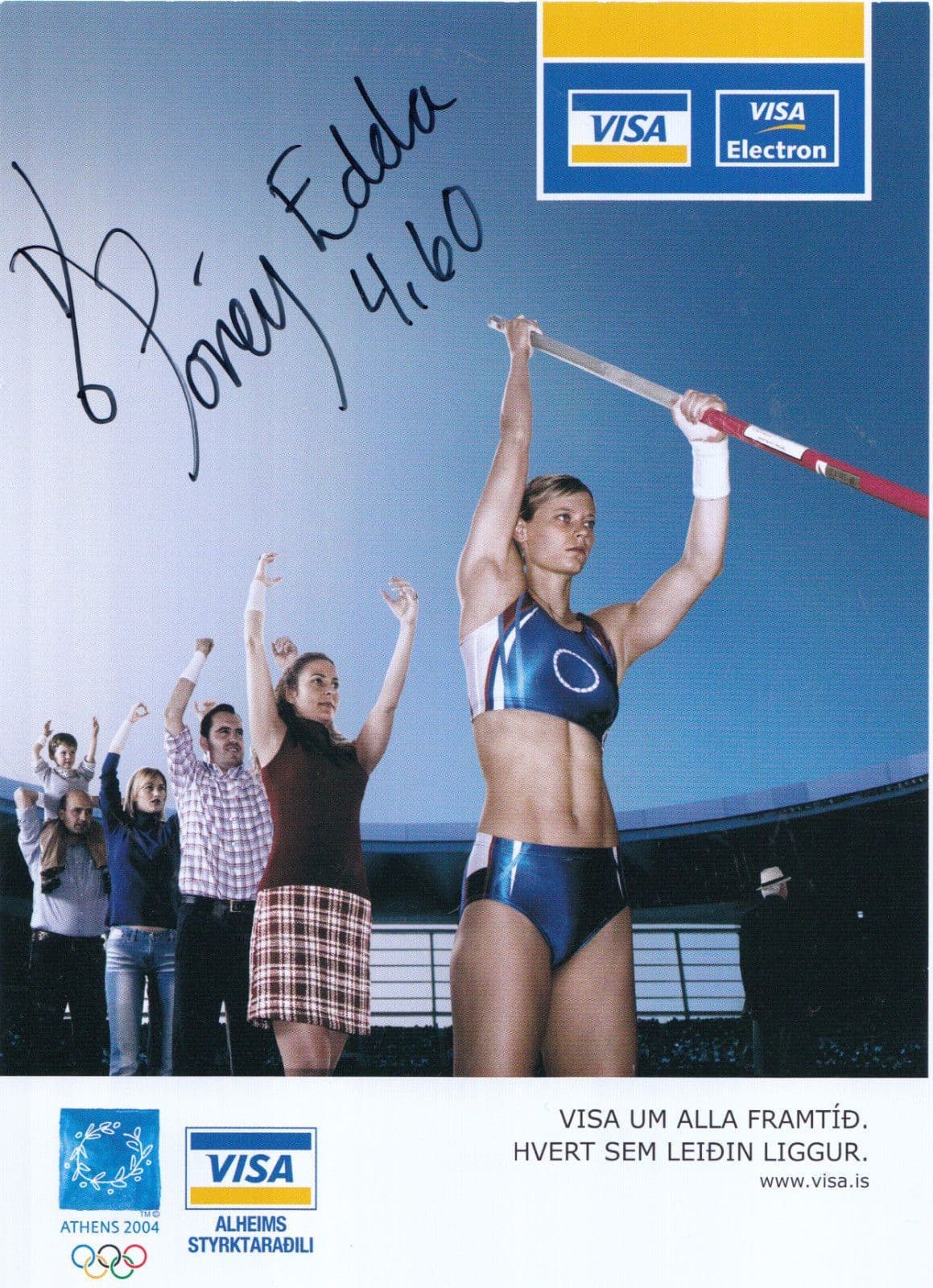 Porey Edda Elísdottir Iceland Athlete Gold Pole Vaulter Vault Hand Signed Photo