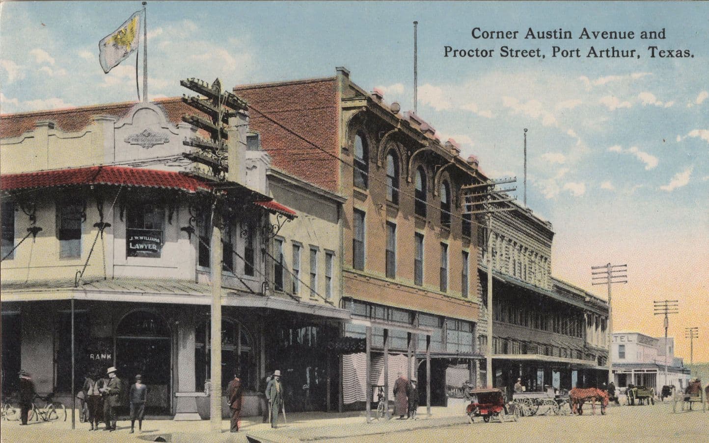 Port Arthur Texas USA Corner Austin Avenue Proctor Street Old Postcard