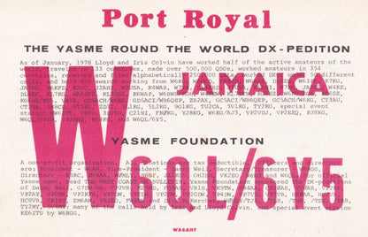 Port Royal Jamaica QSL Radio Card