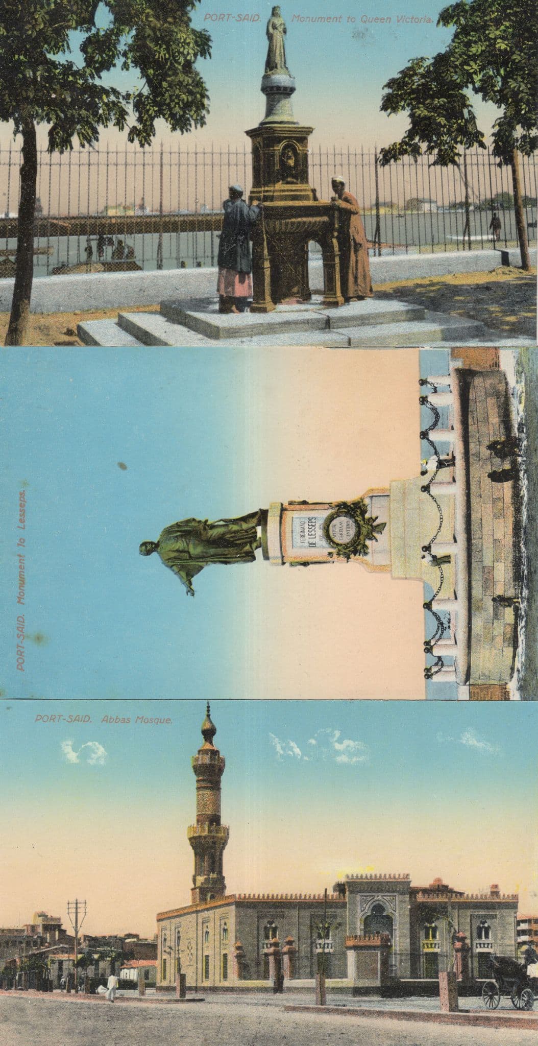 Port Said Monument Statue Egypt Mosque 3x Old Postcard s