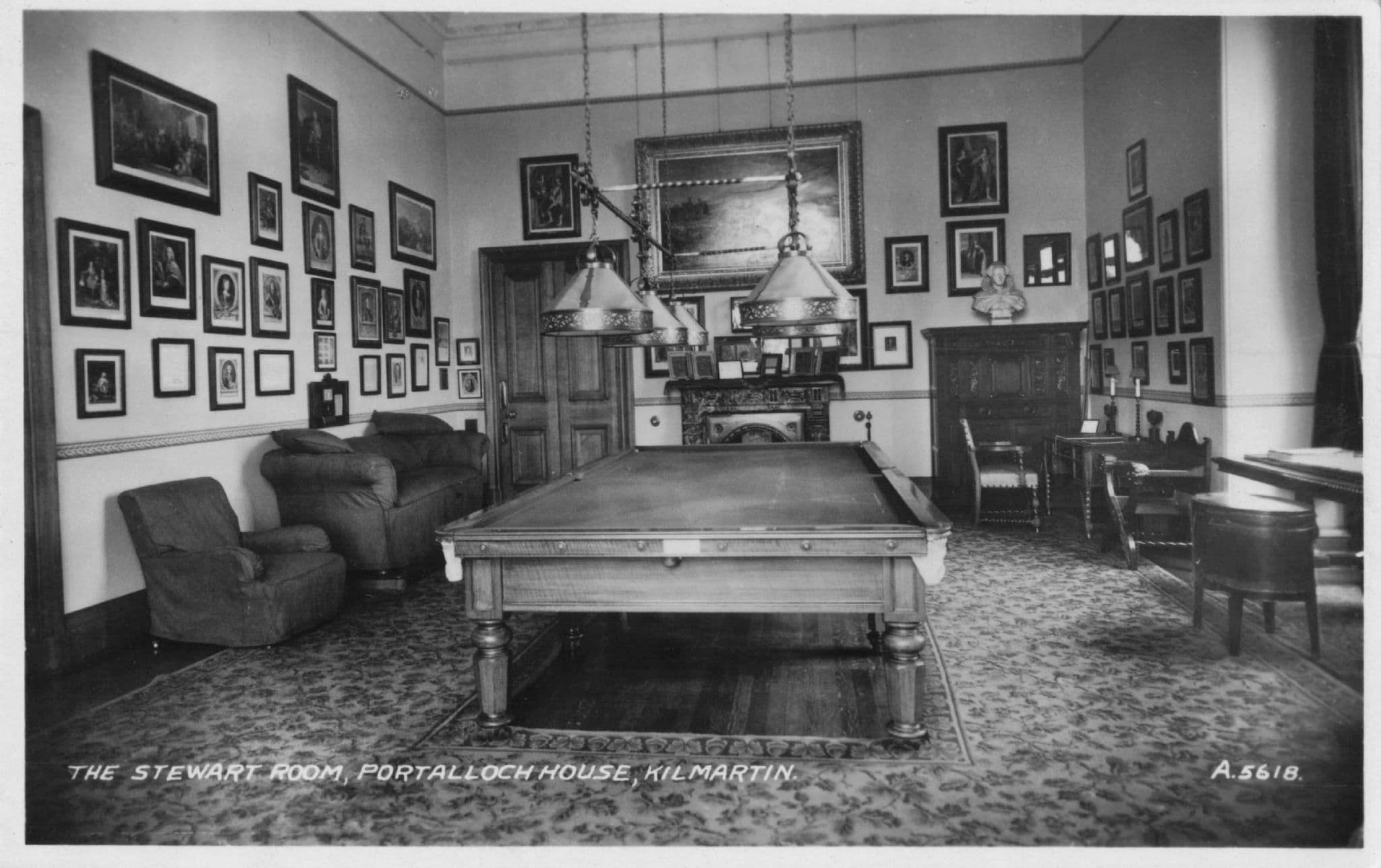 Portalloch House Billiard Room Kilmartin Scotland Old Postcard