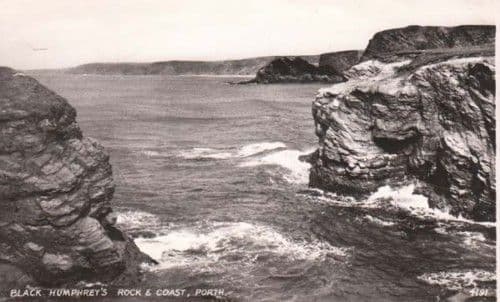 Porth Black Humphreys Rock Coast Welsh Real Photo Postcard