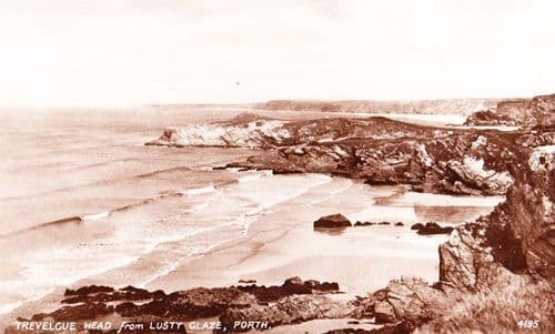 Porth Trevelgue Head Cornwall Rare Real Photo Postcard