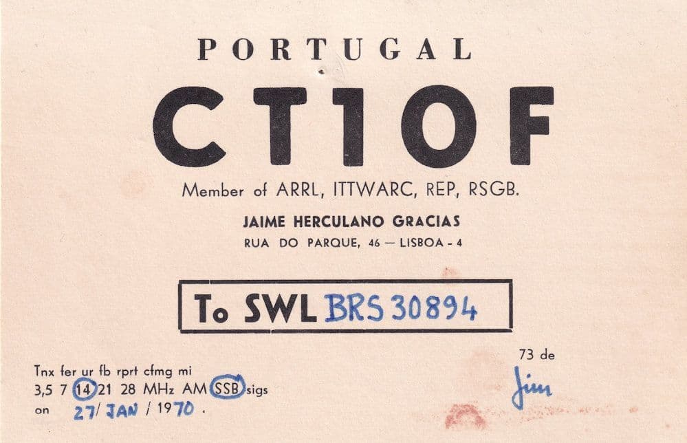 Portugal Rua Do Parque QSL 1970s Radio Card
