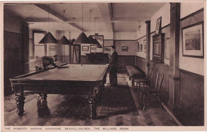 Posh Billiards Game Players Roberts Marine Mansions Bexhill Sussex Postcard