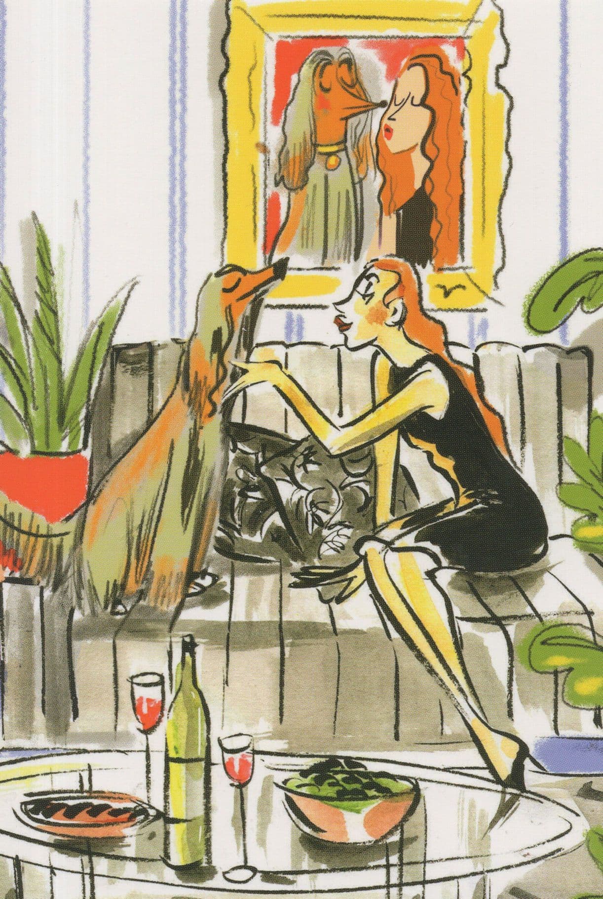 Posh Dog Sexy Upper Class Owner Champagne Comic Postcard