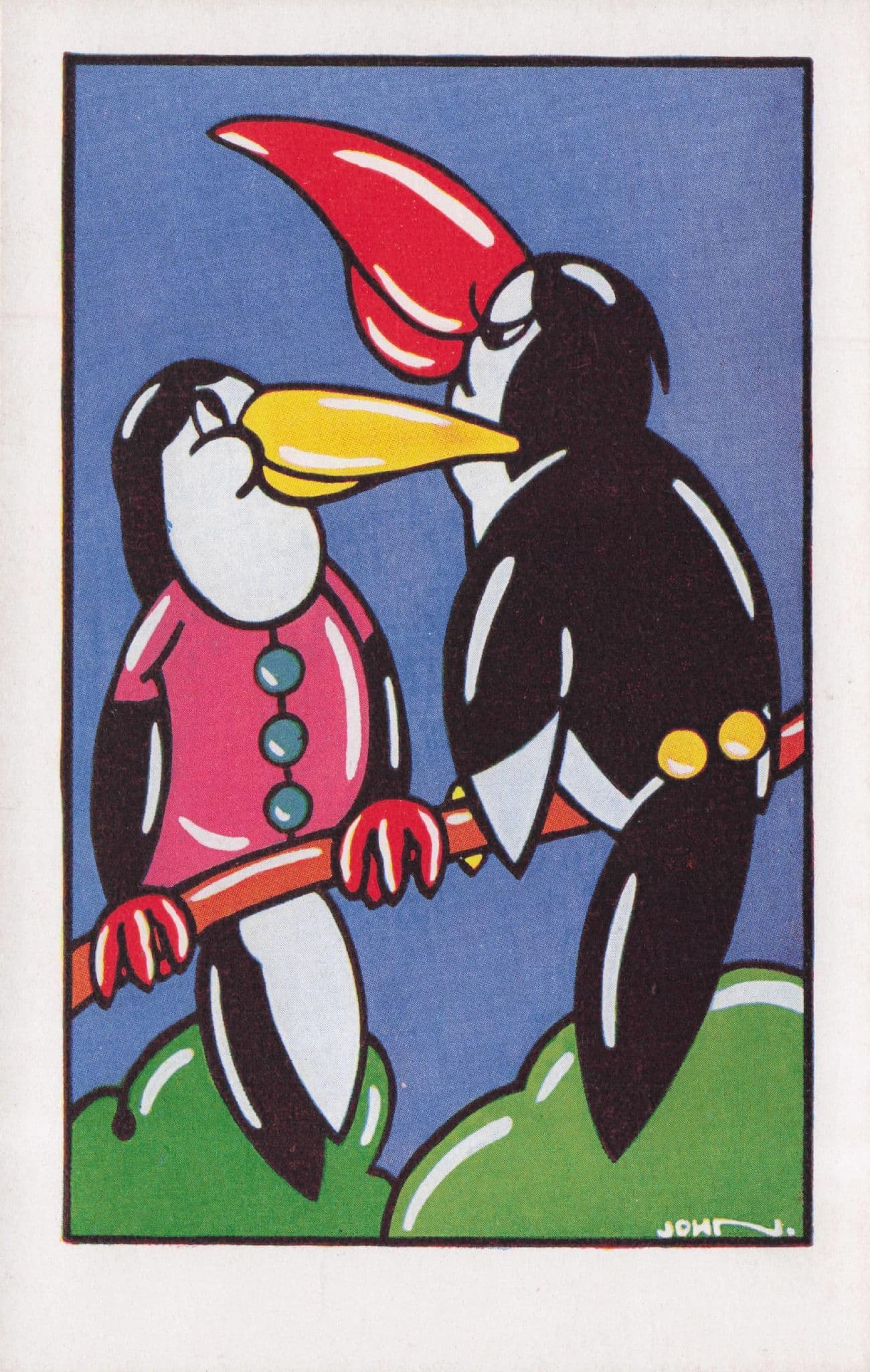 Posh Dressed Parrots Birds Talking Vintage Rare Comic Postcard