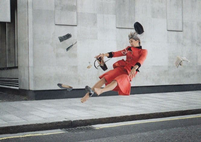 Posh Lady Disaster Flying Through Air UNIQUE London Photo Agency Art Postcard