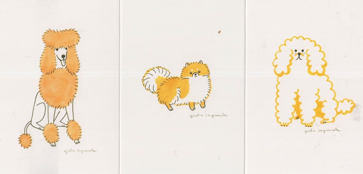 Posh Poodles With Unique Yellow Coats 3x Dog Postcard s