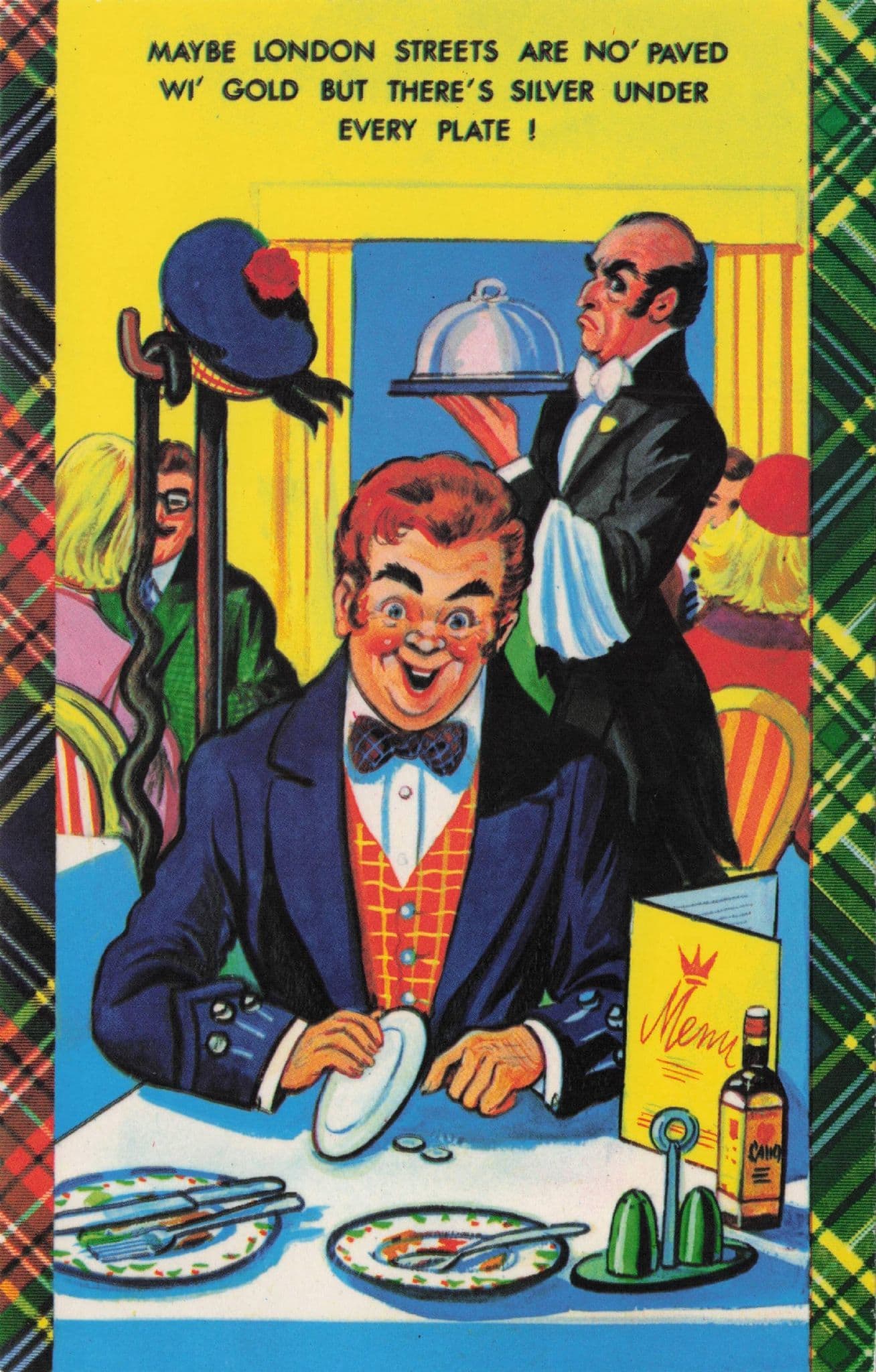 Posh Scottish Man In London Restaurant 1970s Scotland Comic Postcard