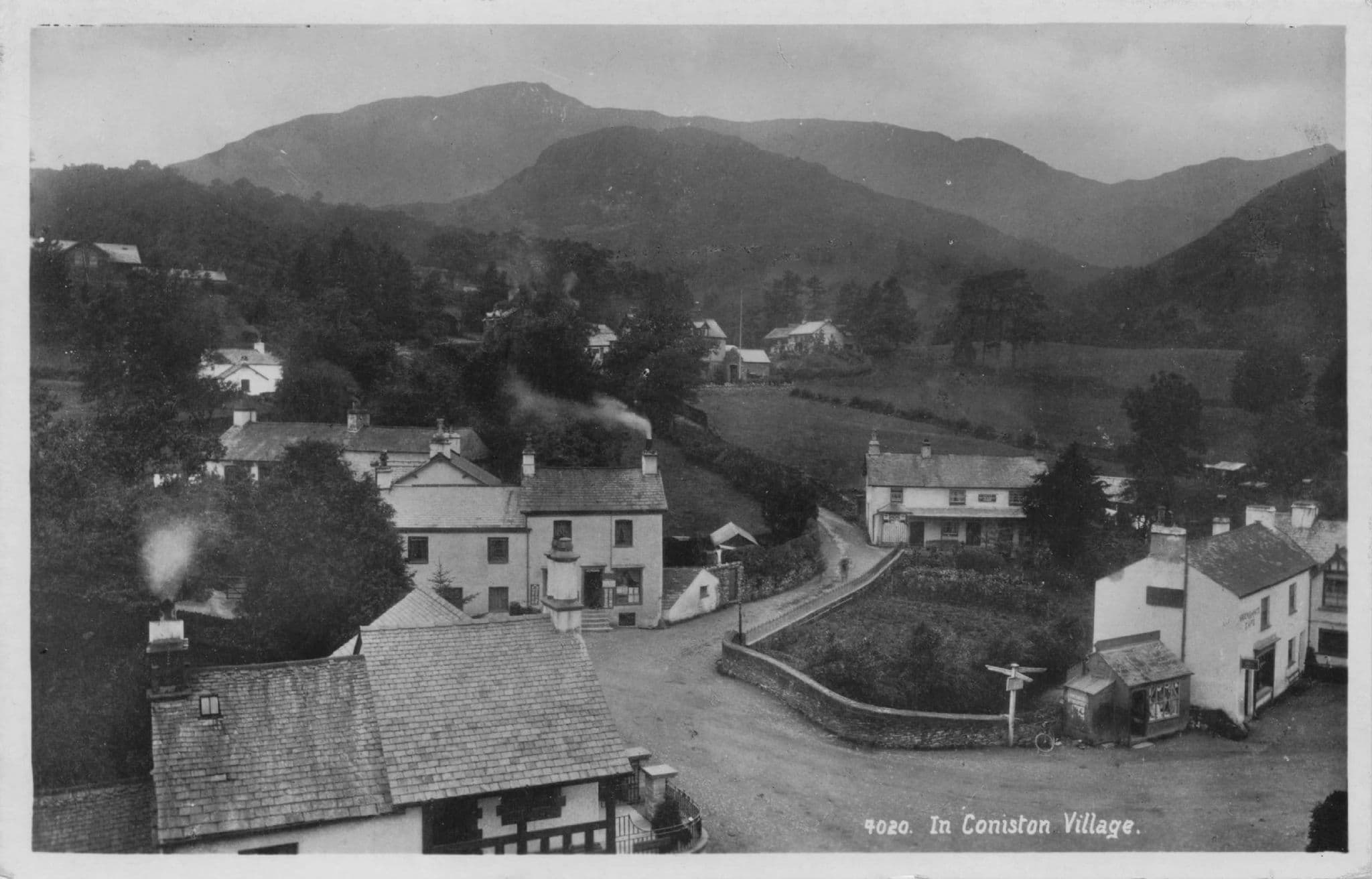 Post Office Village From Church Tower Coniston Lancs Old RPC Postcard
