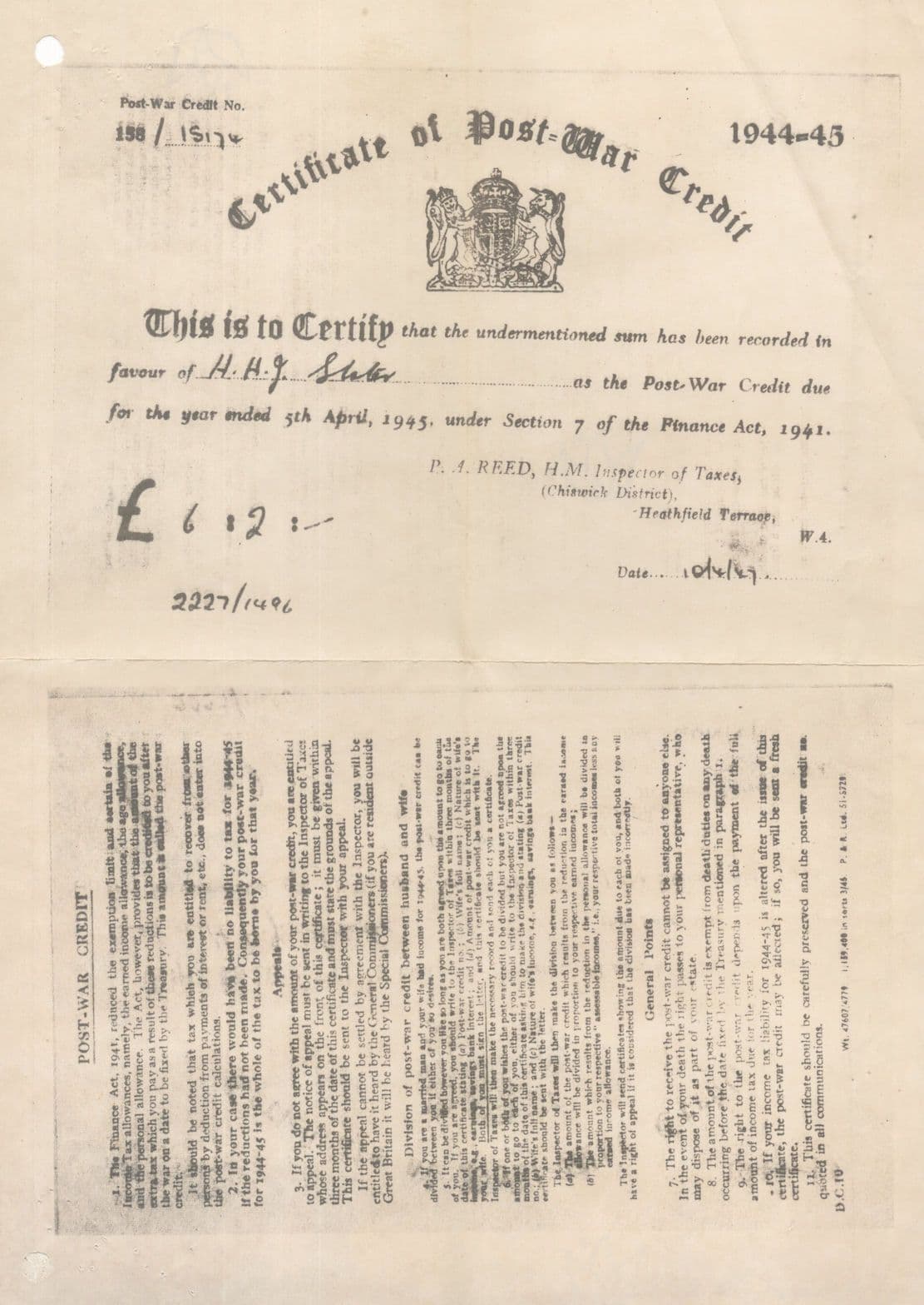 Post War Credit Chiswick London 1944 1945 WW2 Antique Letter