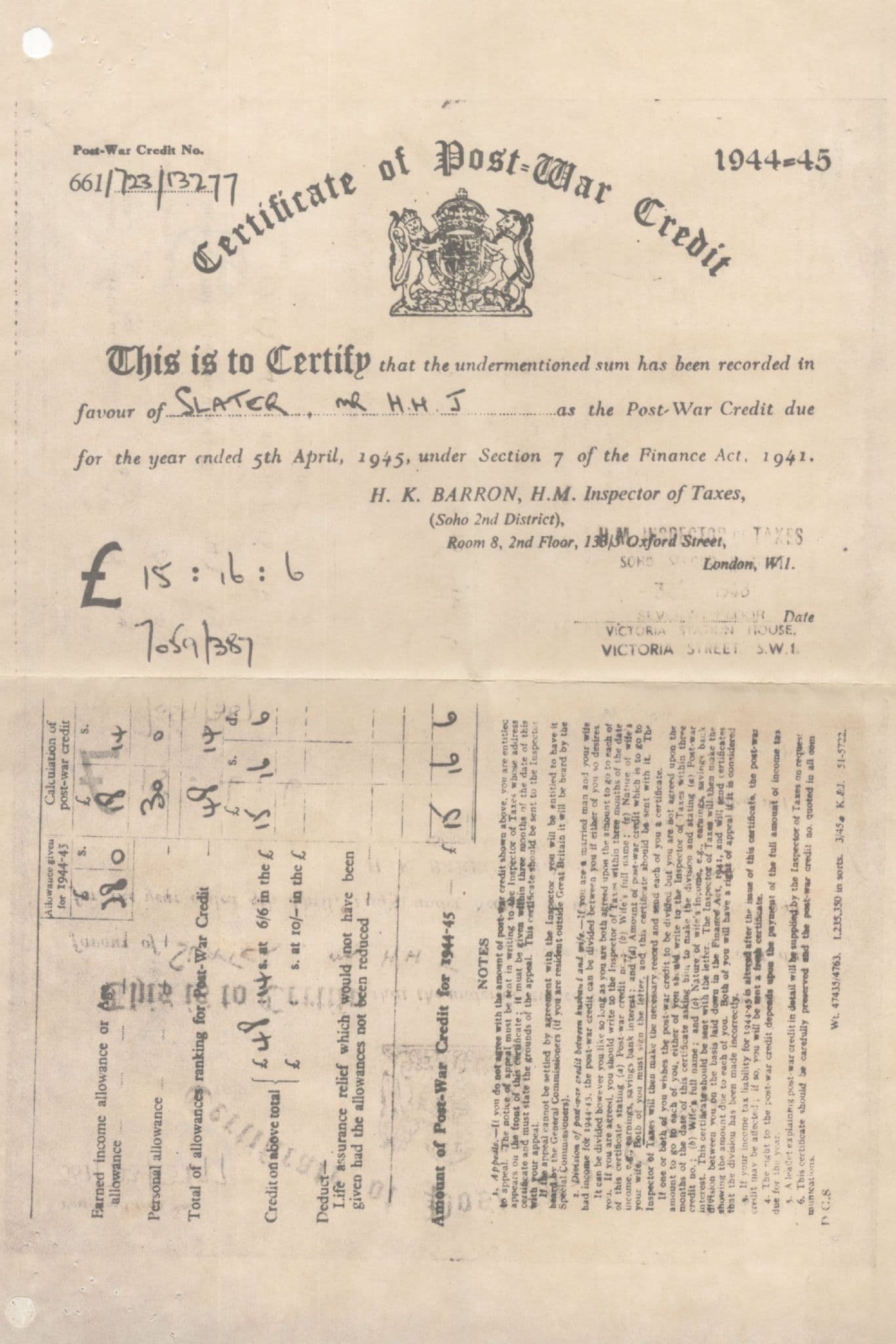 Post War Credit Oxford Street London 1944 1945 WW2 Antique Letter