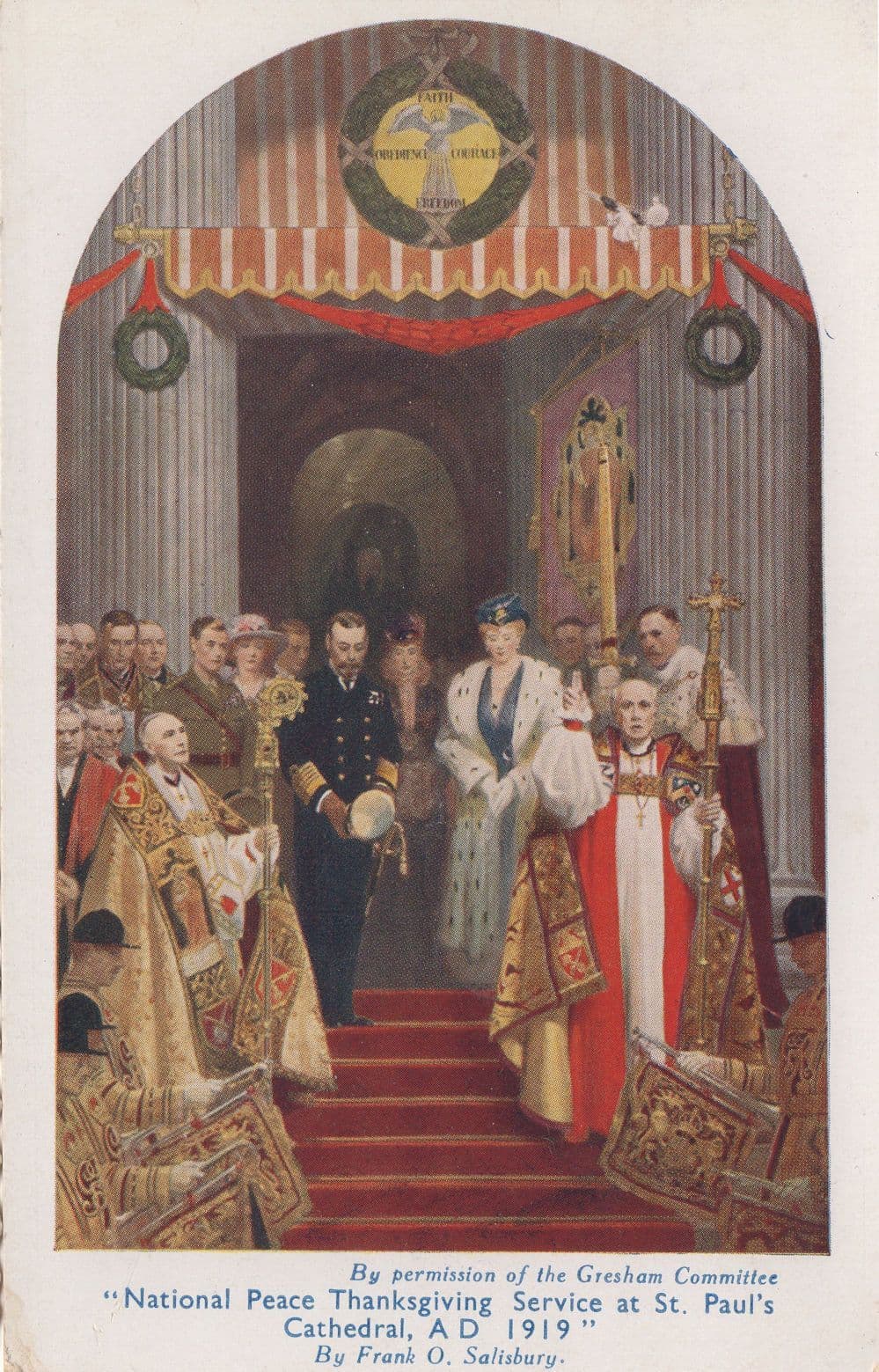 Post WW1 Peace Service at St Pauls Cathedral Painting Postcard