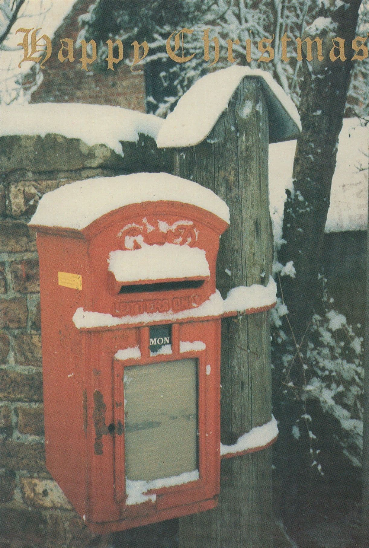 Postbox Pillar Box At Thorpe Basset Yorkshire Christmas Postcard