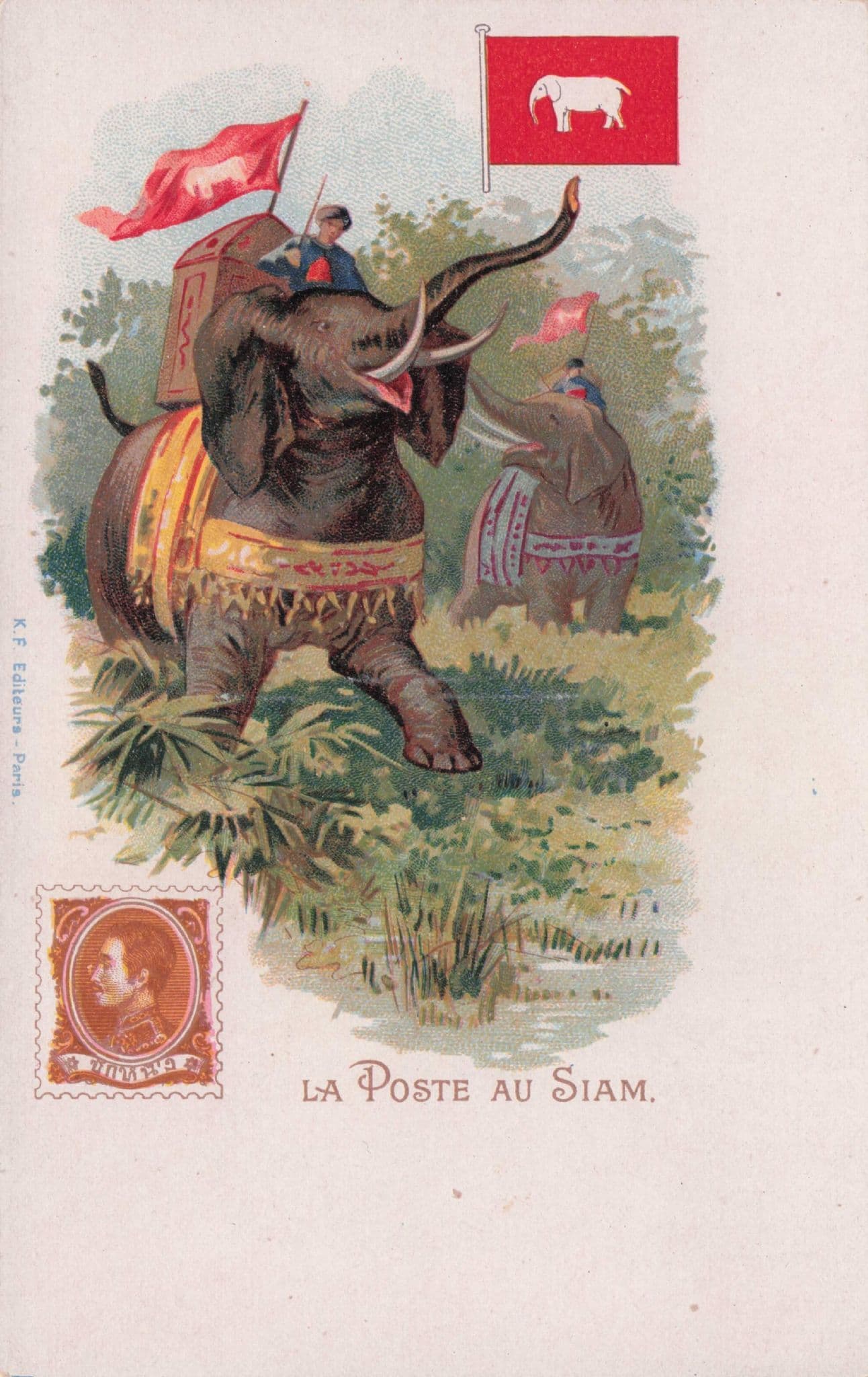 Poste Au Siam Thailand Elephant Antique Stamp Cover Postcard