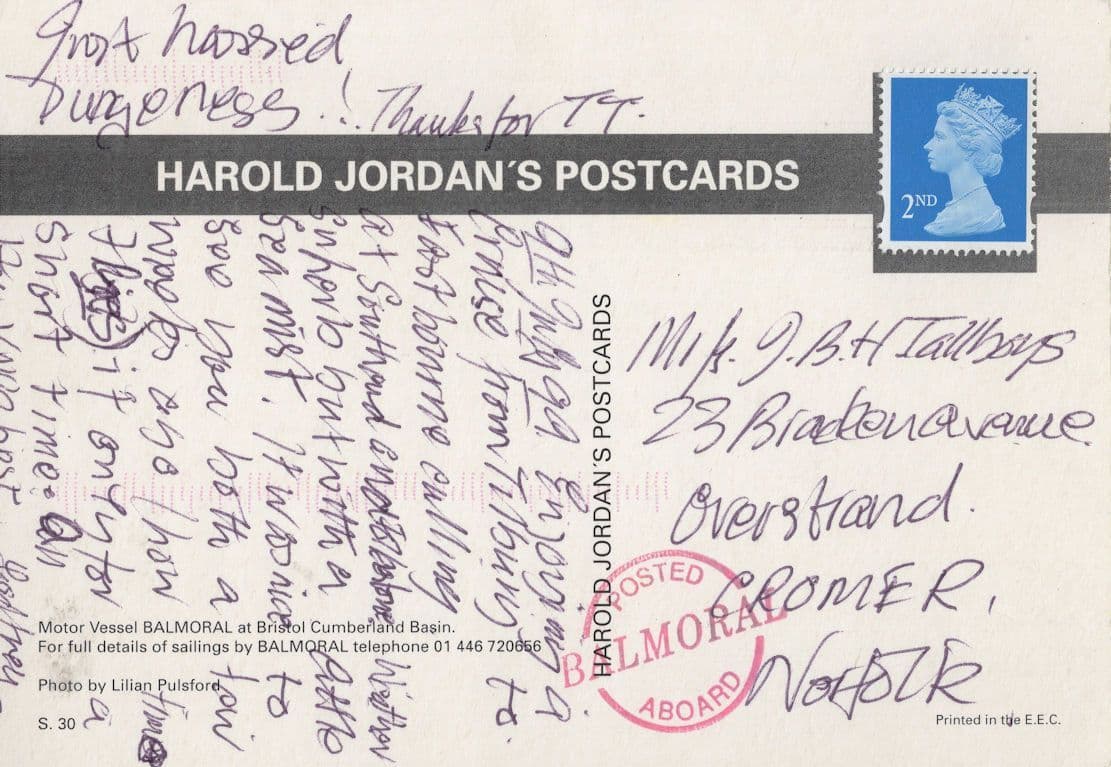Posted On Board The MV Balmoral Ship Boat Eastbourne Postcard