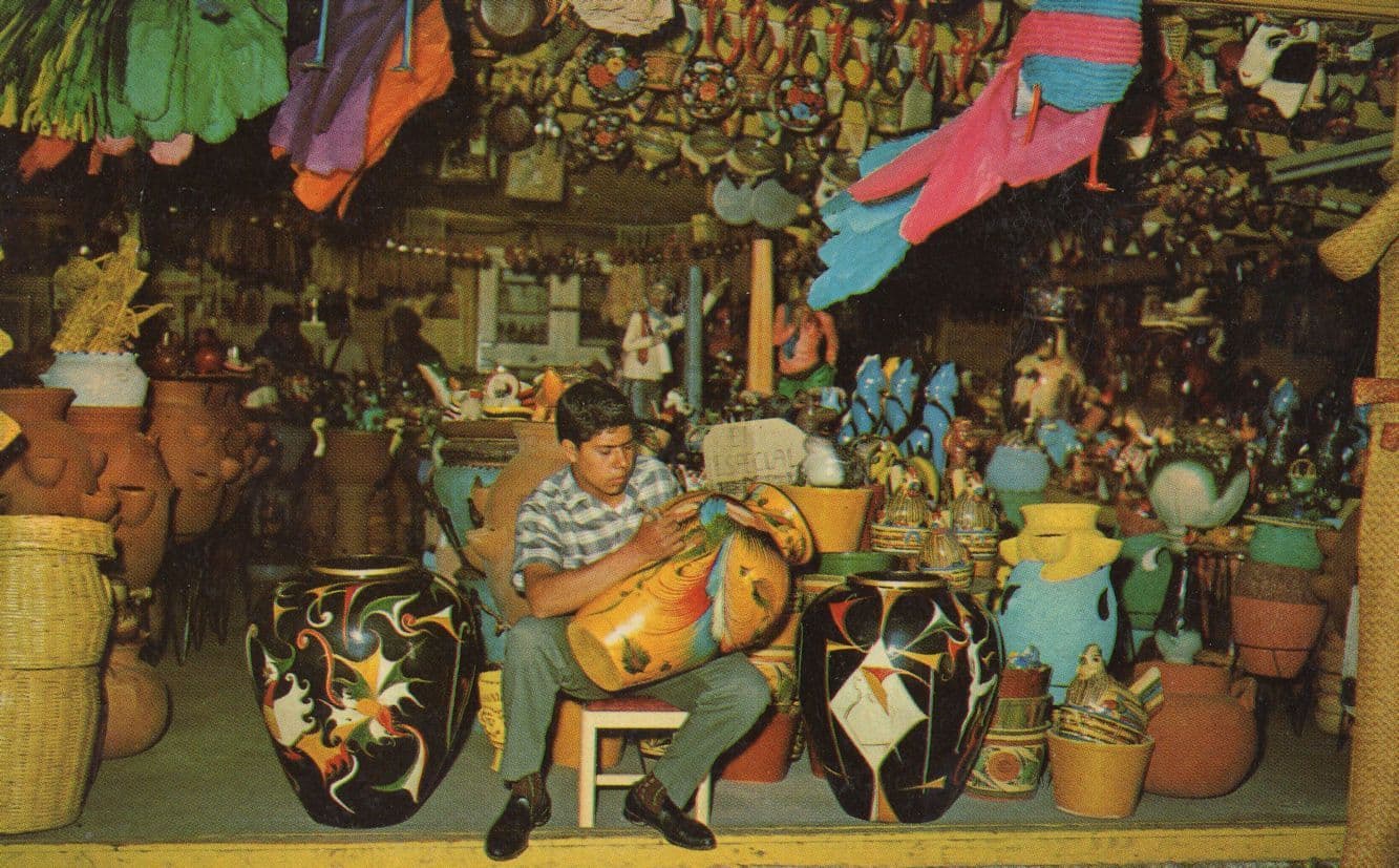Pottery Painter Main Street Mexico City Crafts Rare Postcard